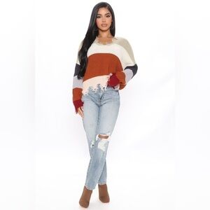 Fashion Nova Gimme More‎ Distressed Sweater - Rust/combo medium​​​​​​​​​​​​